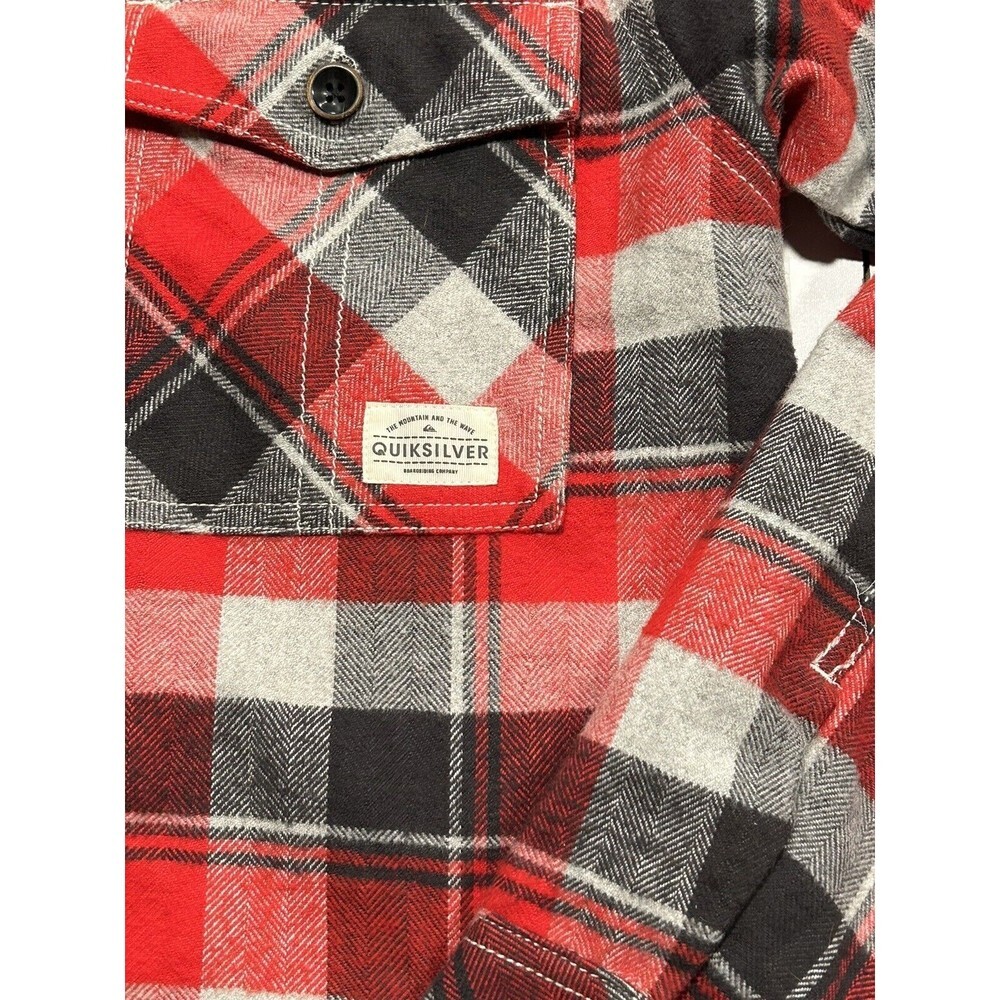 Quicksilver Flannel Jacket Men’s Medium Red Plaid Hooded Lined Pocket Warm - Picture 2 of 5